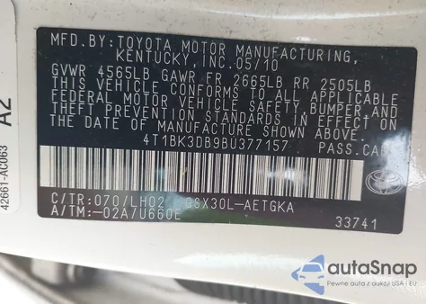 2011 Toyota Avalon из США, поврежденный, VIN 4T1BK3DB9BU377157